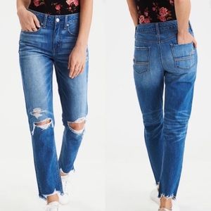American Eagle Hi Rise Tomgirl distressed cropped ankle high waisted denim US8